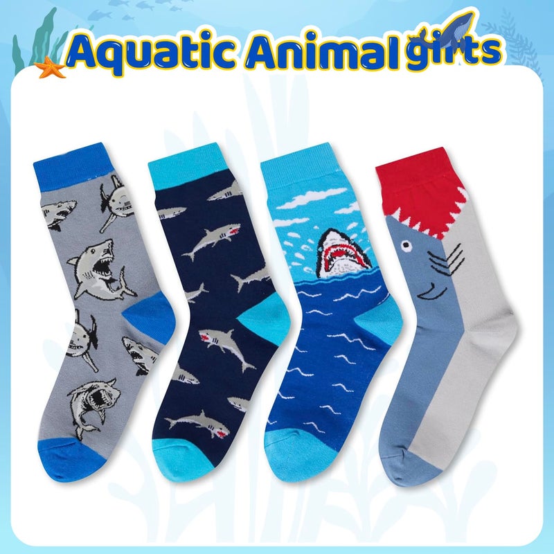Happy Pop HAPPYPOP Crazy Novelty Shark Socks - Ideal Gifts for Ocean Animal Lovers, Shark Socks for 4-7 Year Boys 4 Pack - Image 4